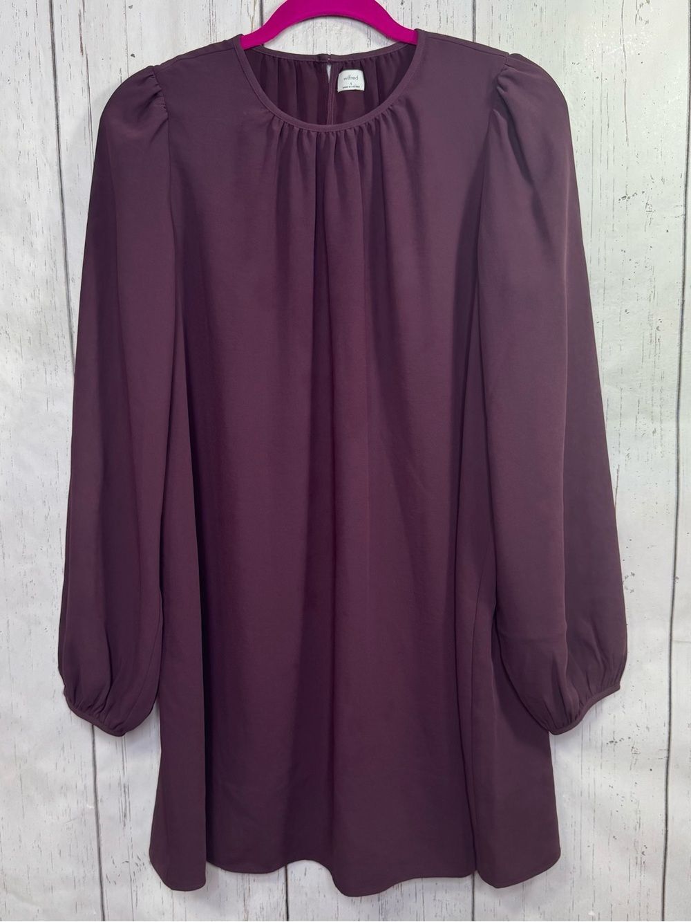 Wilfred Aritzia Purple Long Sleeve Shift Dress Size S Puff Sleeve Quiet Luxury